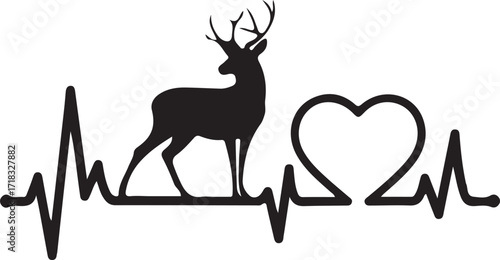 Vector art of deer silhouette with heartbeat, love for nature