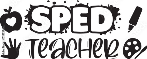 Vector art of sped teacher design with apple, hand, palette