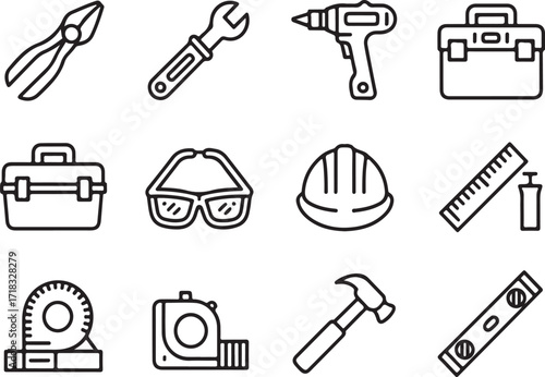 Construction tools icons isolated on white background vector illustration