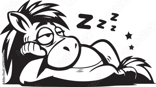 Vector art of cartoon horse sleeping, tired horse