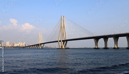 Modern cable-stayed bridge spanning a body of water