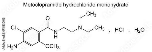 Chemical structure of metoclopramide hydrochloride monohydrate, drug substance