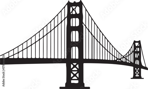 Silhouette of the Golden Gate Bridge with suspension cables and towers san francisco