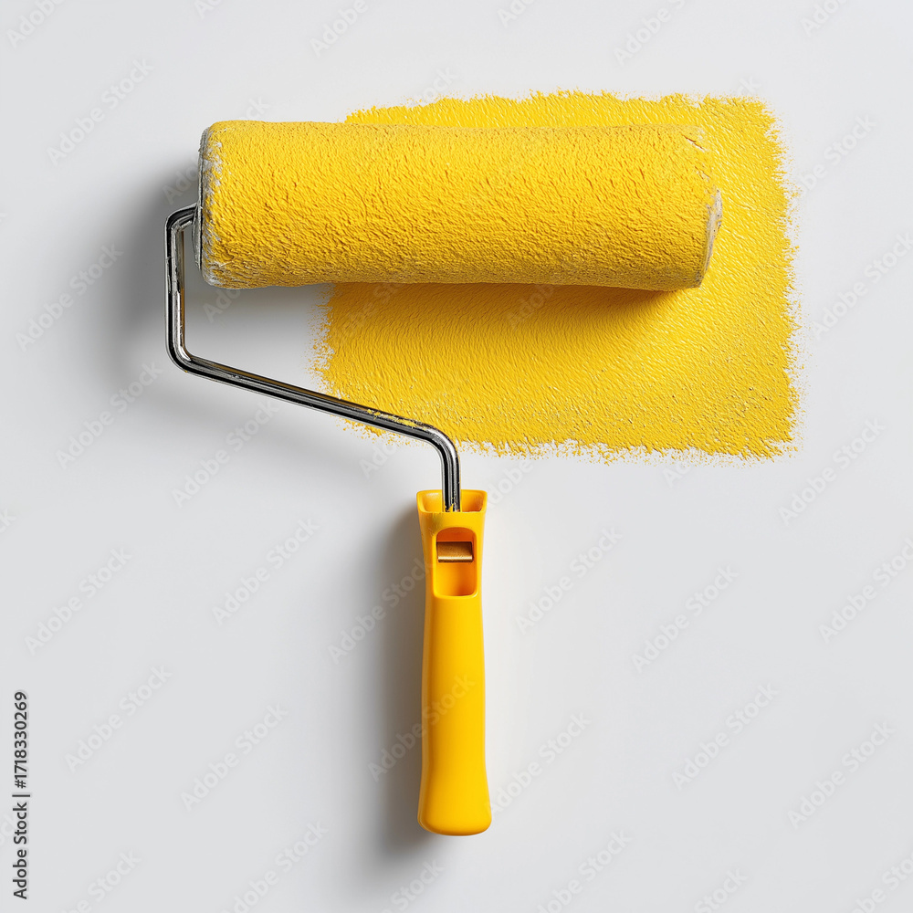 Obraz premium yellow paint roller isolated on a white background