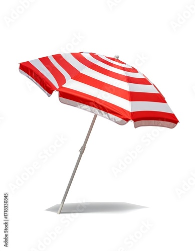 Red and white striped beach umbrella