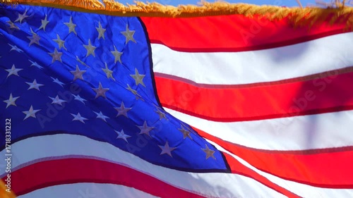 Usa flag waving in blue sky