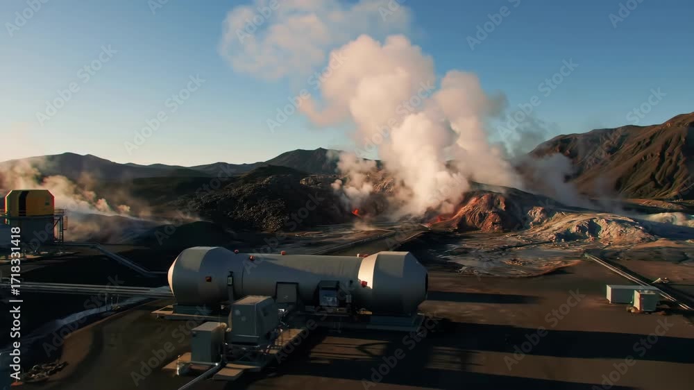 Geothermal energy power plant in Iceland landscape with steam and ...