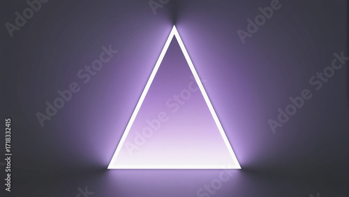 Vibrant purple triangle glowing against a dark wall in a modern space