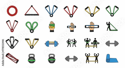 Gym, physical exercise vector resistance bands and weights for fitness and exercise training home gym equipment strength and conditioning tools