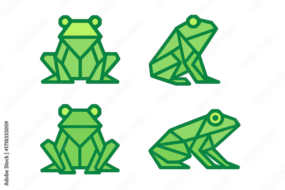 Naklejka premium Geometric Frogs in Bright Green