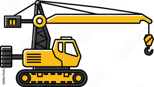 Yellow construction crane with hook ready to lift heavy loads industrial machinery vector