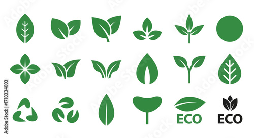 Green Leaf Icons Eco-Friendly Vector Set for Design