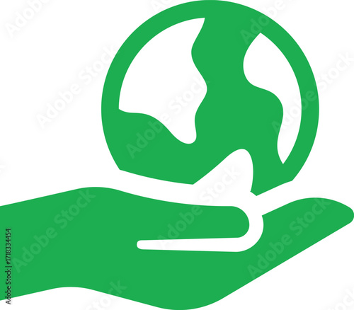 Hand holding green earth planet