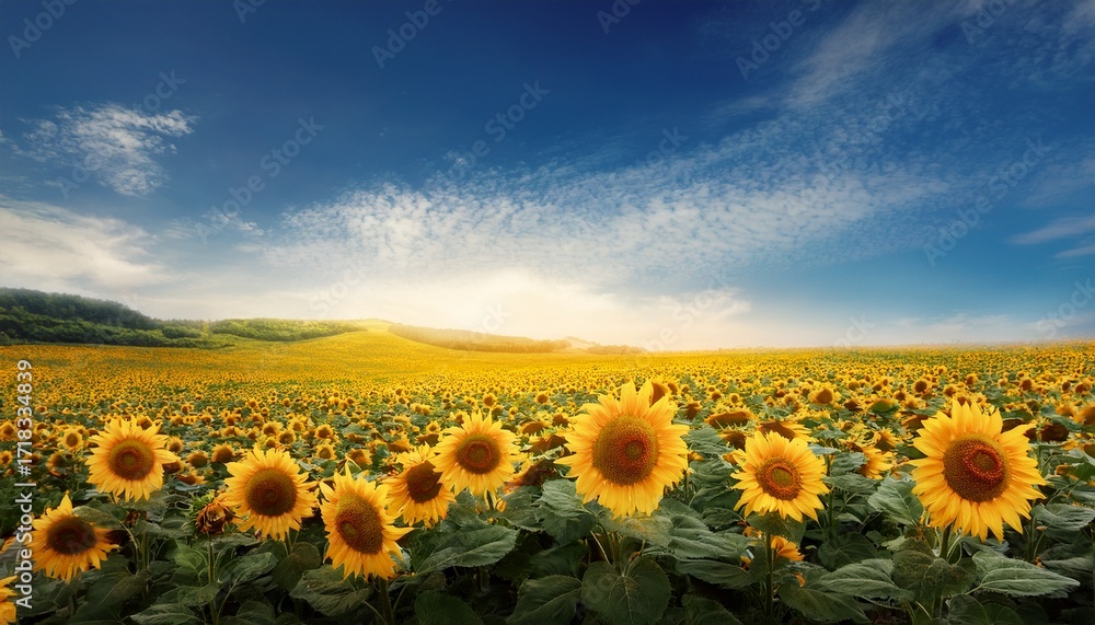 Fototapeta premium Sunflowers Field On Sky
