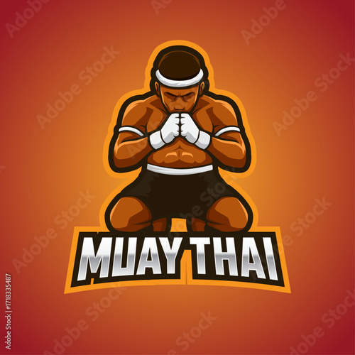 Muay Thai boxing e-sport logo mascot illustration design