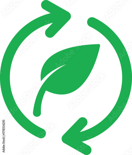 Rounded arrow over green leaf