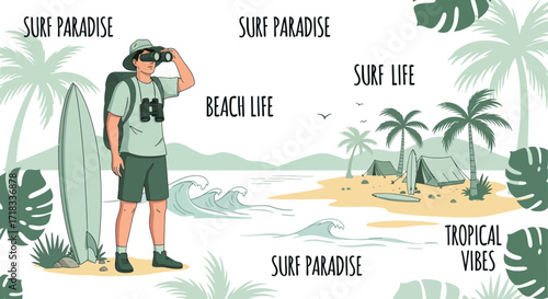 Exploring the Surf Paradise: A Vacationer's Dream Beach Scene Depicting Tropical Lifestyle and