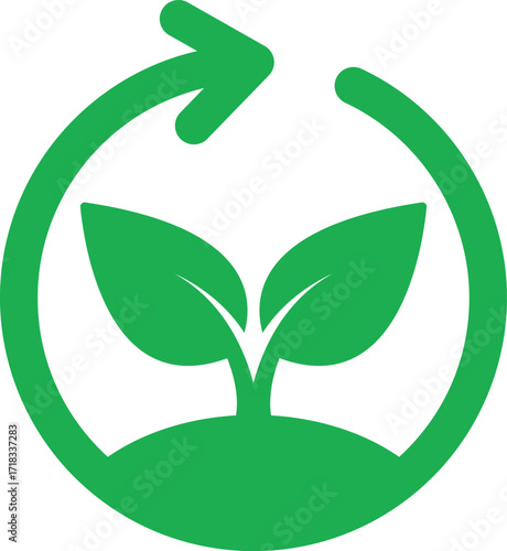 Rounded arrow over green sprout
