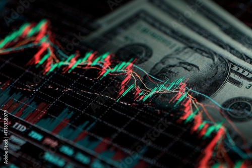 Financial market analysis showcases stock trends with dollar bill in the background during trading hours