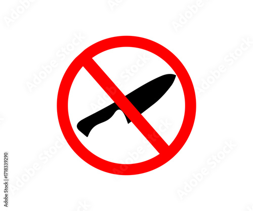 No knife symbol. Prohibited Sign of no knife or sharp object allowed warning symbol vector design and illustration.