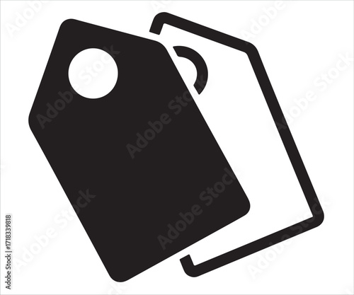 Silhouette of price tags icon representing shopping, discount, sale, commerce, retail, and labeling design isolated on white background