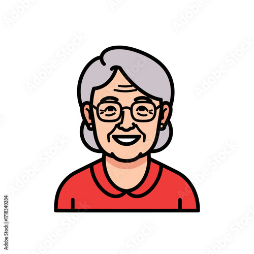 Smiling Senior Portrait: A heartwarming illustration captures a kind and smiling senior citizen with glasses, radiating warmth and wisdom.
