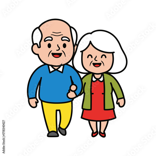 Golden Years: An elderly couple walking hand-in-hand, their smiles a testament to enduring love and partnership, embodying the joys of companionship and shared life experiences.
