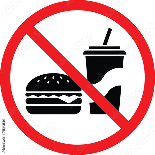 No Eating Sign Thin Line Vector Icon

