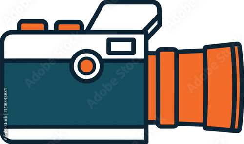 Retro style camera with orange lens and flash icon vintage  vector