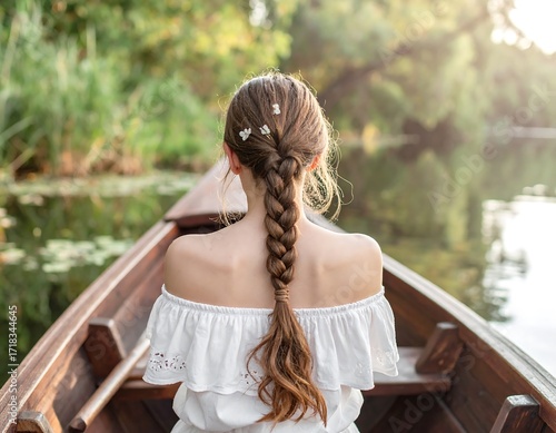 Woman in a boat, tranquil scene