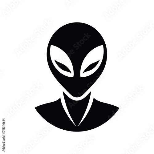 Alien Face Black Silhouette Vector Icon