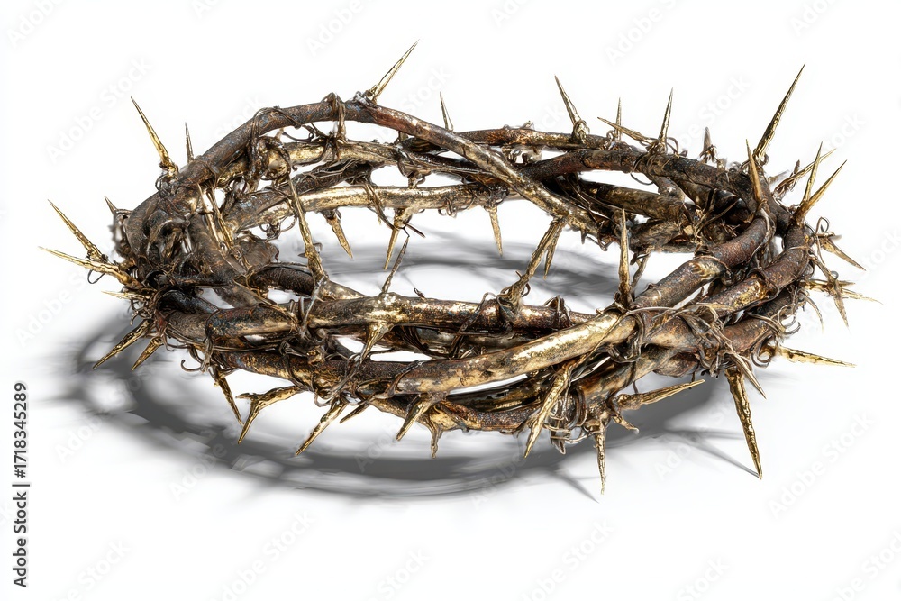 Fototapeta premium Jesus Beaten. Easter Crown of Thorns Worn by Jesus Christ on White Background