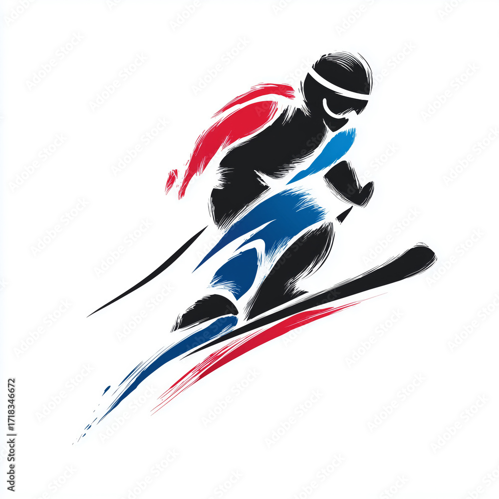 Fototapeta premium Creative minimalist design of a child ski jumper performing a thrilling jump