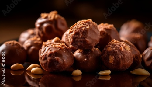 Wallpaper Mural A Close Up Of Chocolate Peanut Clusters Captured In Cinematic Lighting With Lifelike Colors Vibrant Textures And Natural Reflections That Enhance The Beauty And Realism Of The Dish Torontodigital.ca