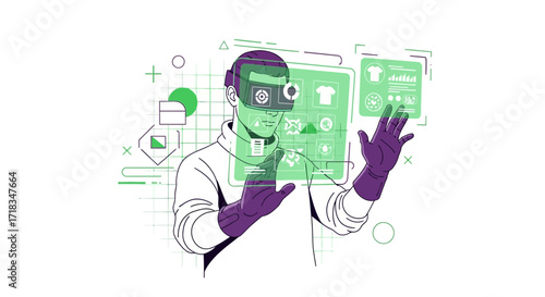 Man interacting with augmented reality interface showcasing technology and innovation futuristic