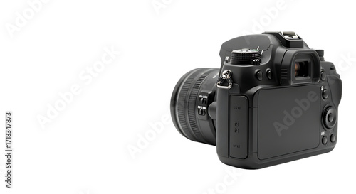 Professional digital camera isolated on white background, ready for creative work