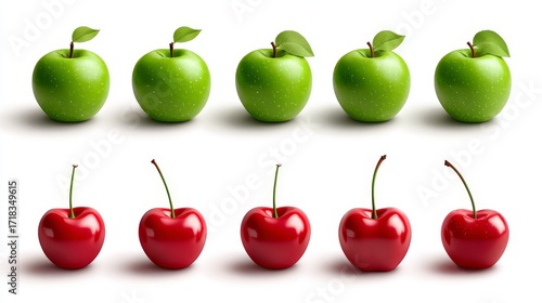 Clipart icons of red and green apples, featuring bold outlines, are neatly arranged on a transparent background
