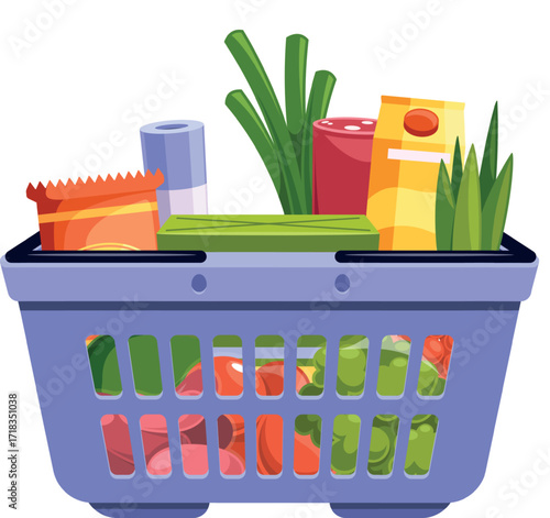 Grocery food basket vector illustration