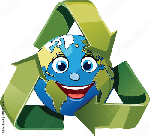 Happy Earth Made of Recycling Arrows Vector Illustration