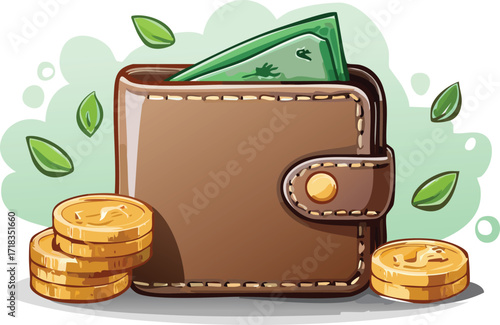 Leather Wallet with Cash Peeking Out