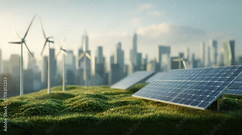 Fototapeta premium Green City: Sustainable Energy Solutions for Urban Landscapes