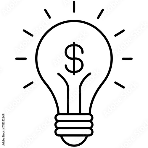 Financial Idea Icon – Light Bulb with Dollar Sign in Minimal Line Style