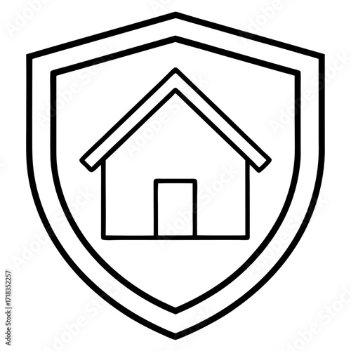 Secure Home Icon – Minimalist Line Art of House in Shield