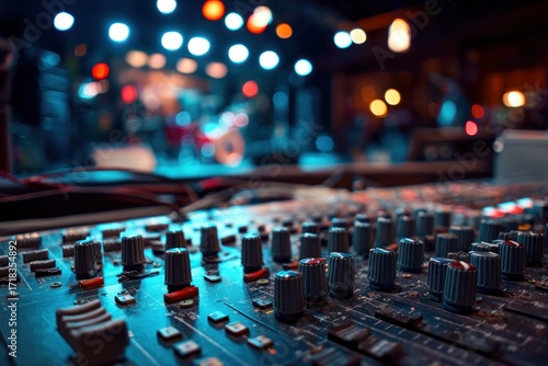 Close-up of a Sound Mixing Console During a Vibrant Concert