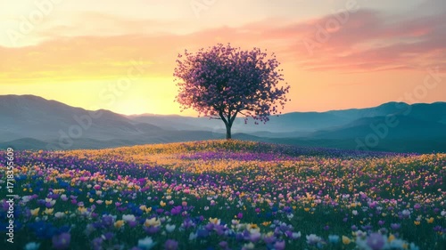 Wallpaper Mural Field of Flowers with Tree Torontodigital.ca