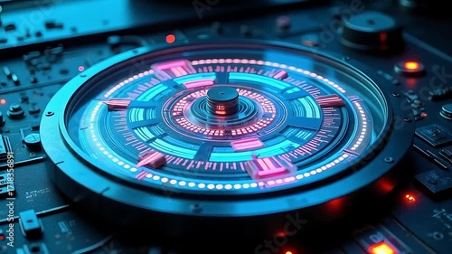 Wallpaper Mural Futuristic glowing digital interface with intricate circuitry and vibrant neon lights Torontodigital.ca