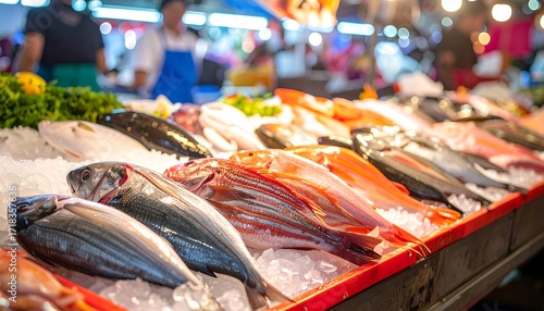 Fresh fish on ice at a market