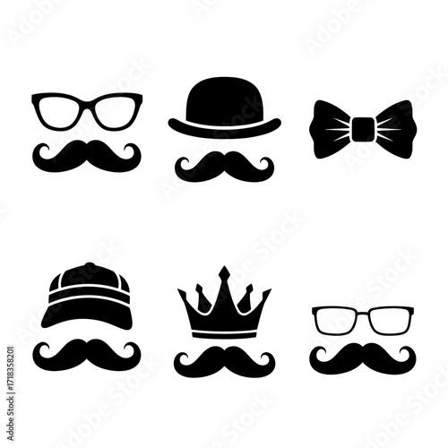 Vector art of collection of hipster mustache and glasses icon set retro gentleman accessories, vintage fashion elements for design