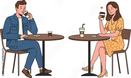 Coffee shop meeting, casual conversation, friendship, social interaction, urban lifestyle, café culture, relaxing moment, diverse people, warm atmosphere, outdoor seating