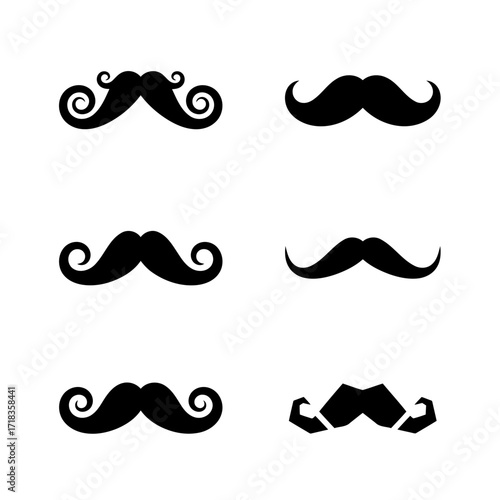 Vector art of collection of various mustache styles for design and decoration, representing vintage, hipster, and masculine themes